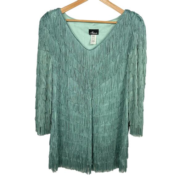Vintage Nightworks Fringe‎ Tunic Plus Size 18W Aqua Light Teal Flapper Disco - Picture 1 of 10